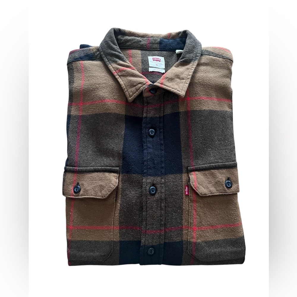 Levi's Men's Checkered Shirt Jacket - Tan and Black 100% Cotton